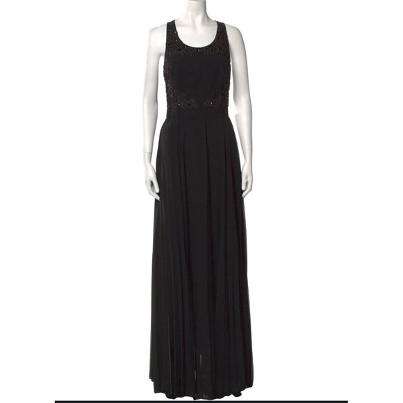 Sachin + Babi Noir Black Evening Gown Dress Embellished Cross Back Size 10 - Picture 1 of 16